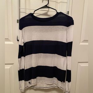 Navy blue and white striped Ralph Lauren Polo long sleeve thin XS top